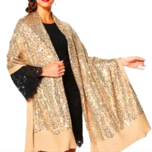 NWT IMAN Gold Global Sequin Chic Wrap - Picture 1 of 9